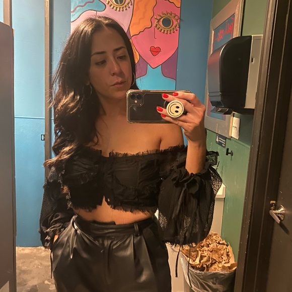 ASOS | Textured Chiffon Crop Top with Button Front Detail - Picture 1 of 5